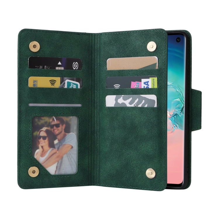 For Samsung Galaxy S10 Rivet Buckle 9 Cards Three Fold Leather Phone Case