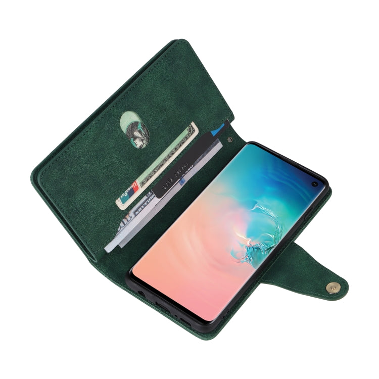 For Samsung Galaxy S10 Rivet Buckle 9 Cards Three Fold Leather Phone Case
