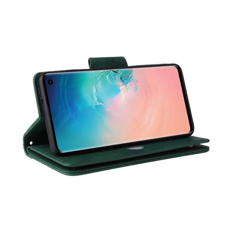 For Samsung Galaxy S10 Rivet Buckle 9 Cards Three Fold Leather Phone Case