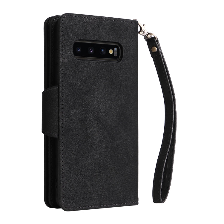 For Samsung Galaxy S10+ Rivet Buckle 9 Cards Three Fold Leather Phone Case