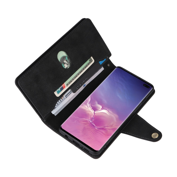 For Samsung Galaxy S10+ Rivet Buckle 9 Cards Three Fold Leather Phone Case