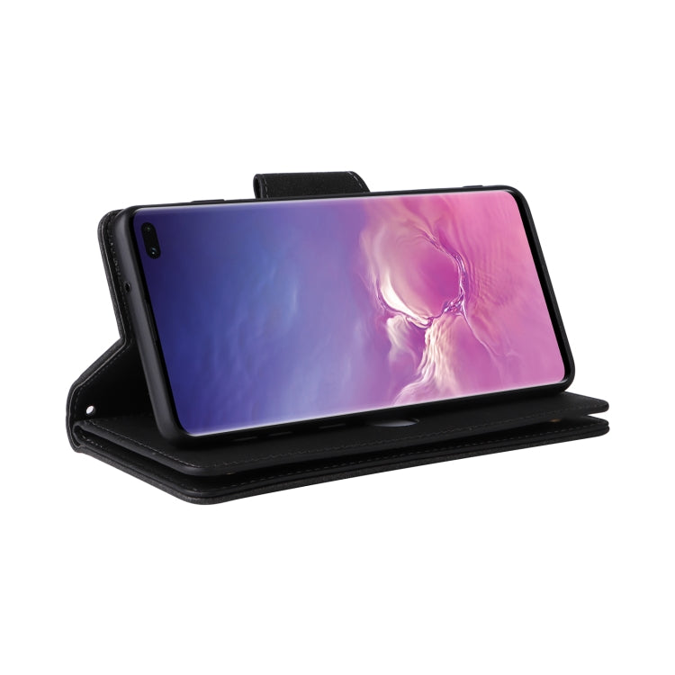 For Samsung Galaxy S10+ Rivet Buckle 9 Cards Three Fold Leather Phone Case
