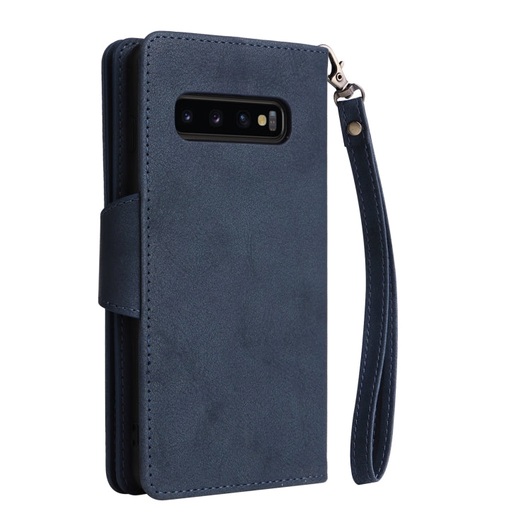 For Samsung Galaxy S10+ Rivet Buckle 9 Cards Three Fold Leather Phone Case