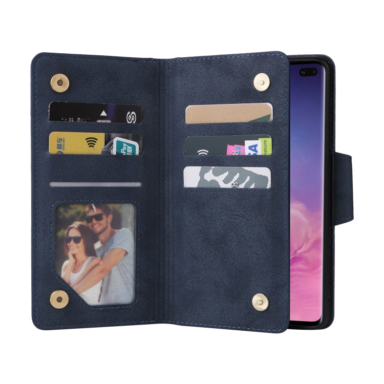 For Samsung Galaxy S10+ Rivet Buckle 9 Cards Three Fold Leather Phone Case