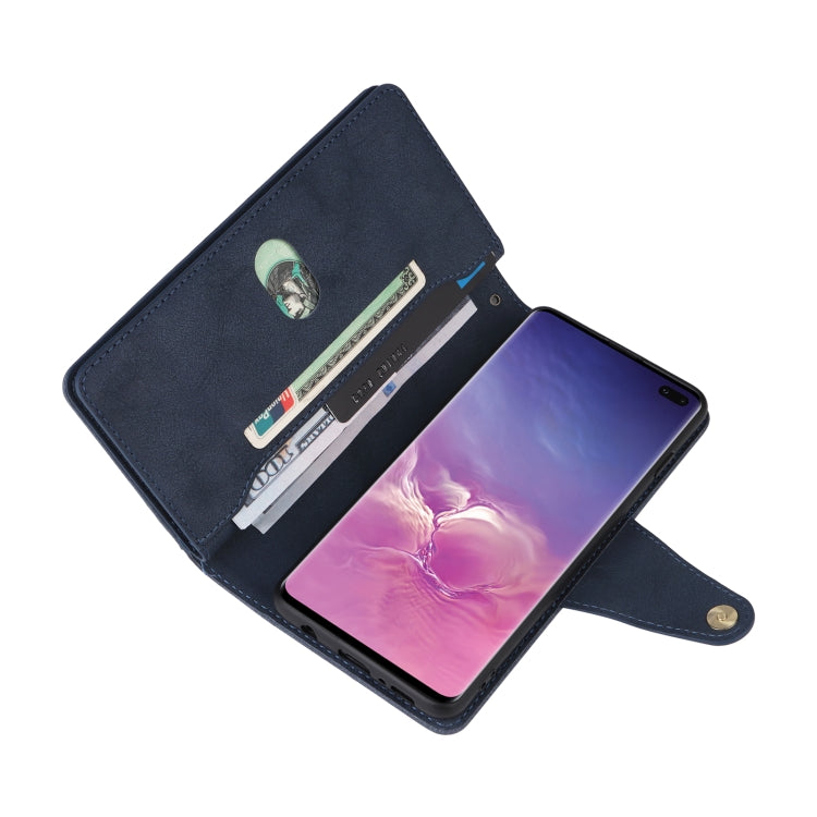 For Samsung Galaxy S10+ Rivet Buckle 9 Cards Three Fold Leather Phone Case