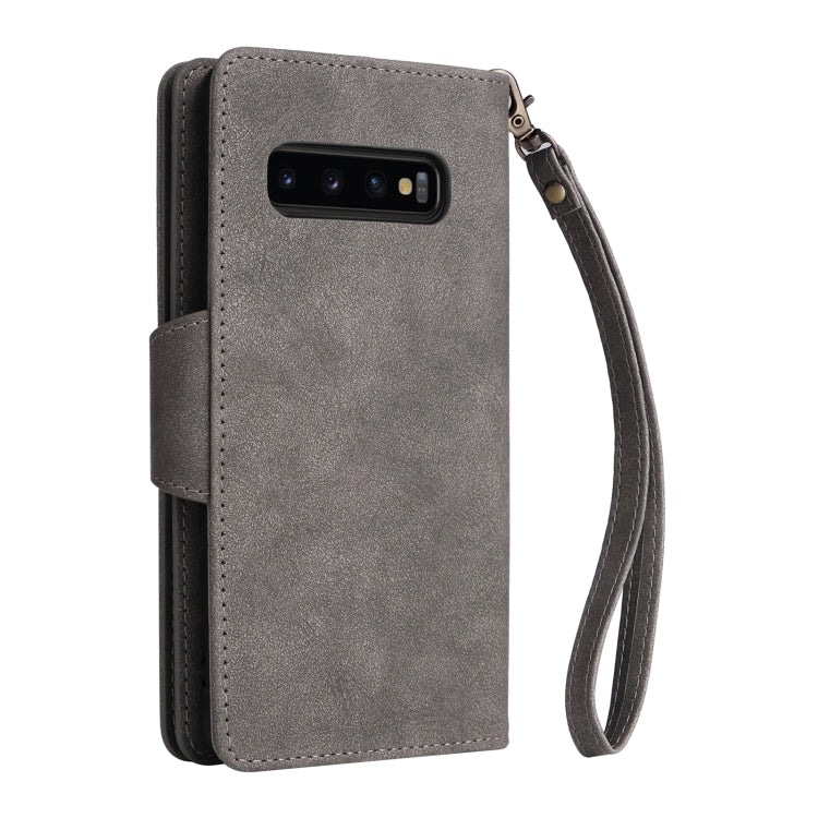 For Samsung Galaxy S10+ Rivet Buckle 9 Cards Three Fold Leather Phone Case