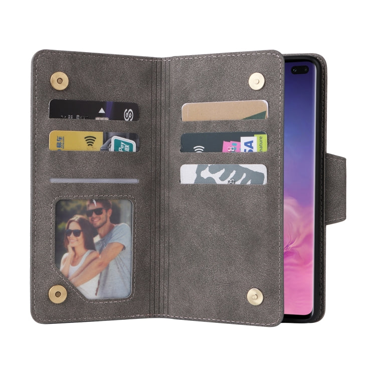 For Samsung Galaxy S10+ Rivet Buckle 9 Cards Three Fold Leather Phone Case