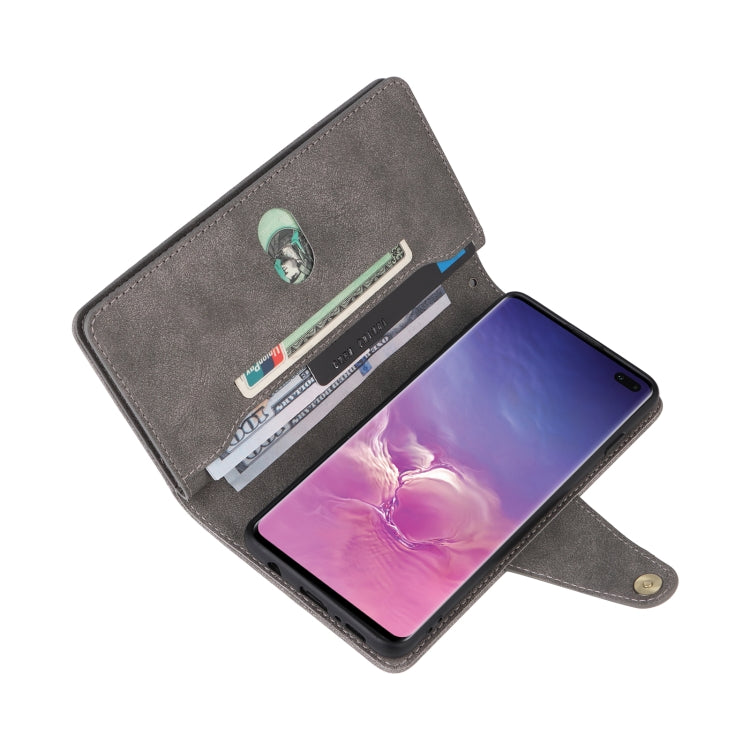 For Samsung Galaxy S10+ Rivet Buckle 9 Cards Three Fold Leather Phone Case