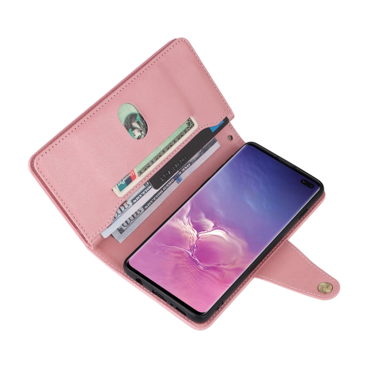 For Samsung Galaxy S10+ Rivet Buckle 9 Cards Three Fold Leather Phone Case