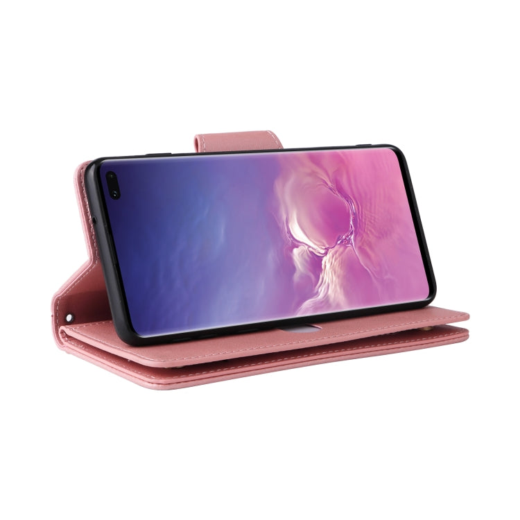 For Samsung Galaxy S10+ Rivet Buckle 9 Cards Three Fold Leather Phone Case
