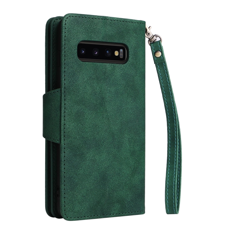 For Samsung Galaxy S10+ Rivet Buckle 9 Cards Three Fold Leather Phone Case