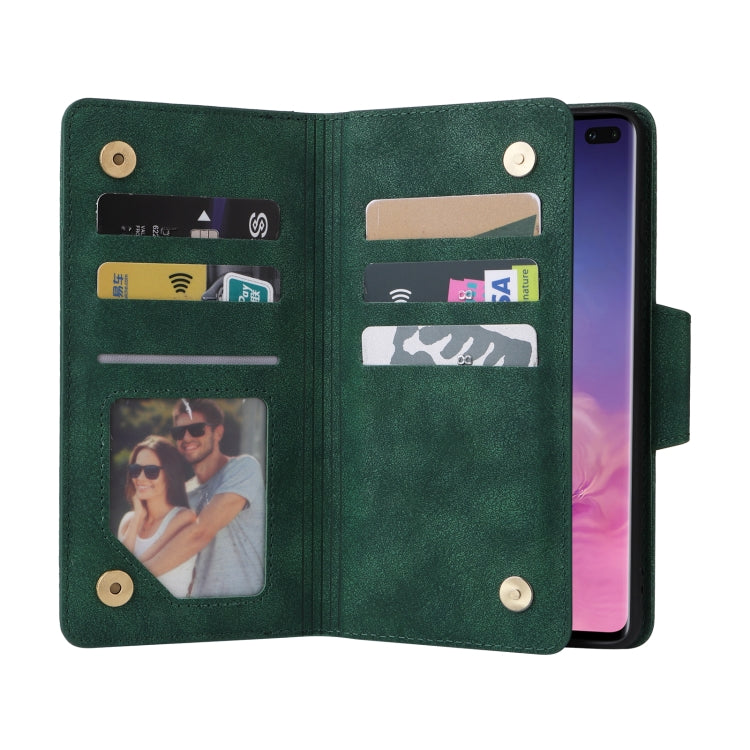 For Samsung Galaxy S10+ Rivet Buckle 9 Cards Three Fold Leather Phone Case