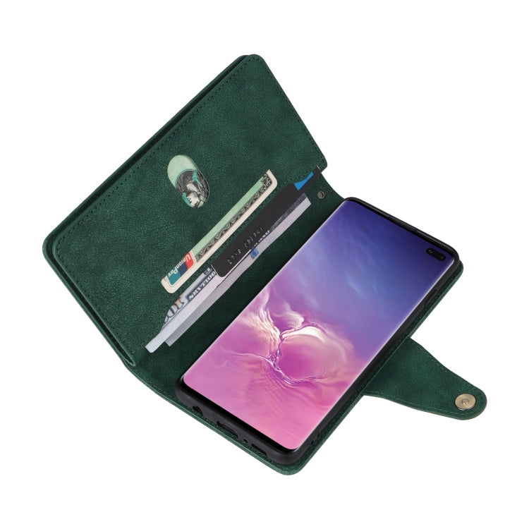 For Samsung Galaxy S10+ Rivet Buckle 9 Cards Three Fold Leather Phone Case