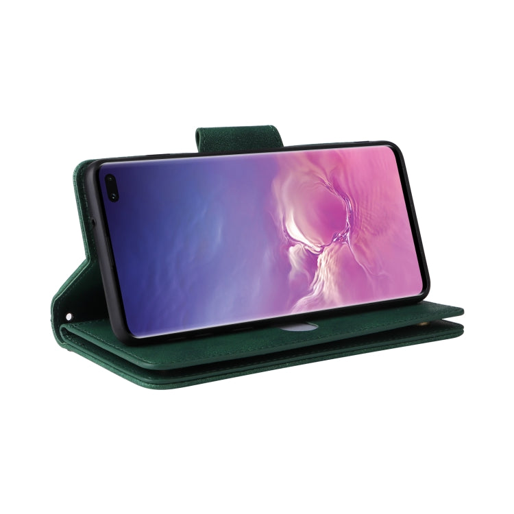 For Samsung Galaxy S10+ Rivet Buckle 9 Cards Three Fold Leather Phone Case