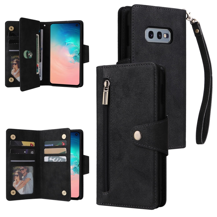 For Samsung Galaxy S10e Rivet Buckle 9 Cards Three Fold Leather Phone Case