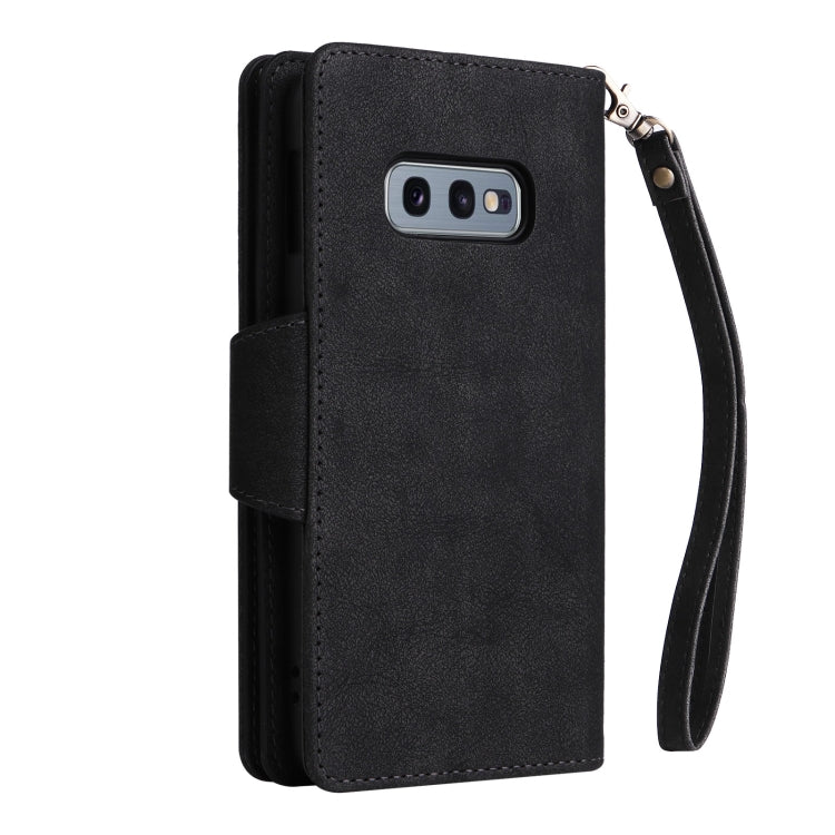 For Samsung Galaxy S10e Rivet Buckle 9 Cards Three Fold Leather Phone Case