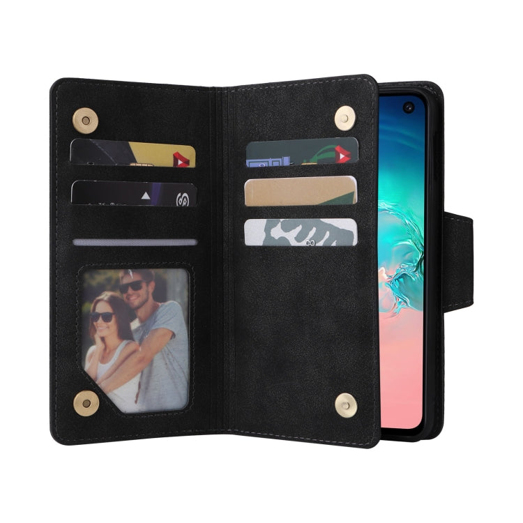 For Samsung Galaxy S10e Rivet Buckle 9 Cards Three Fold Leather Phone Case