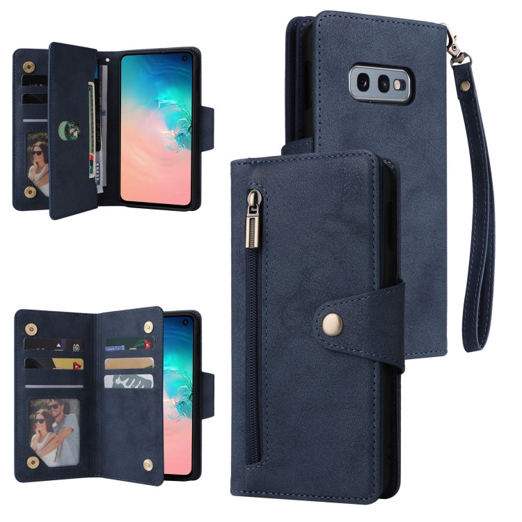 For Samsung Galaxy S10e Rivet Buckle 9 Cards Three Fold Leather Phone Case