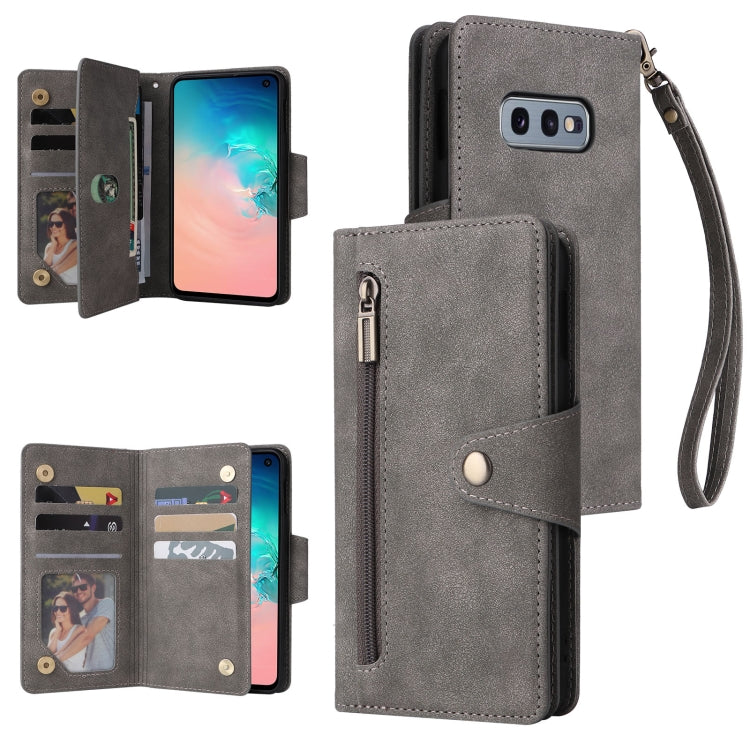 For Samsung Galaxy S10e Rivet Buckle 9 Cards Three Fold Leather Phone Case