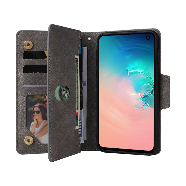 For Samsung Galaxy S10e Rivet Buckle 9 Cards Three Fold Leather Phone Case