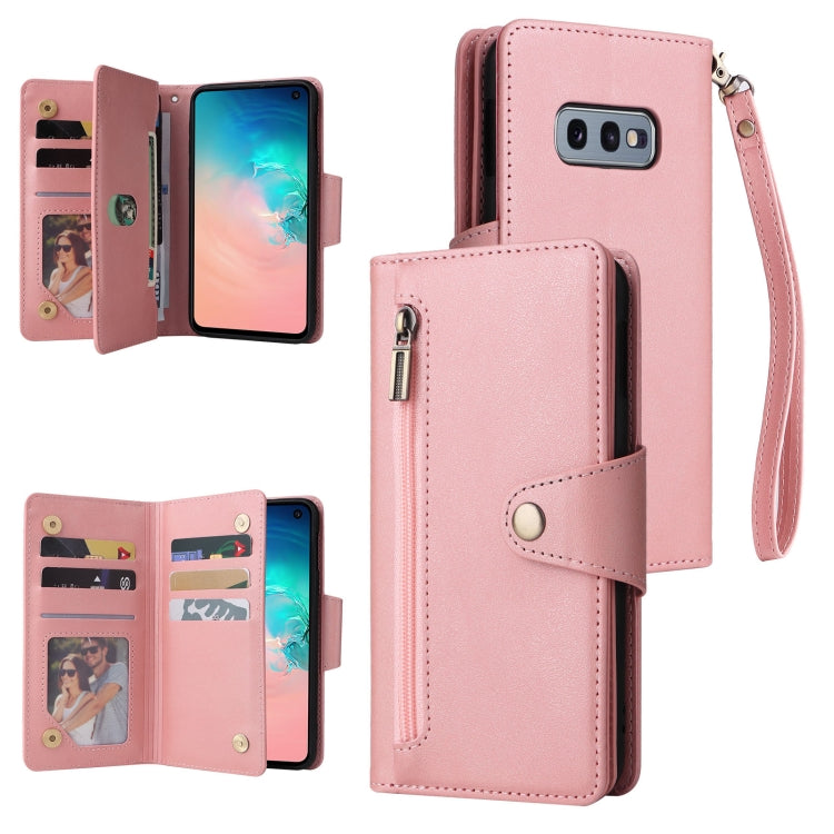 For Samsung Galaxy S10e Rivet Buckle 9 Cards Three Fold Leather Phone Case