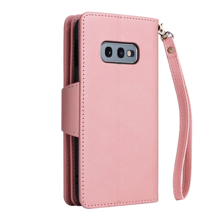 For Samsung Galaxy S10e Rivet Buckle 9 Cards Three Fold Leather Phone Case