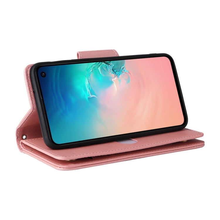 For Samsung Galaxy S10e Rivet Buckle 9 Cards Three Fold Leather Phone Case