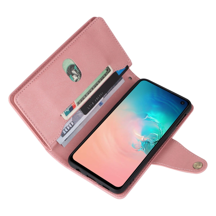 For Samsung Galaxy S10e Rivet Buckle 9 Cards Three Fold Leather Phone Case