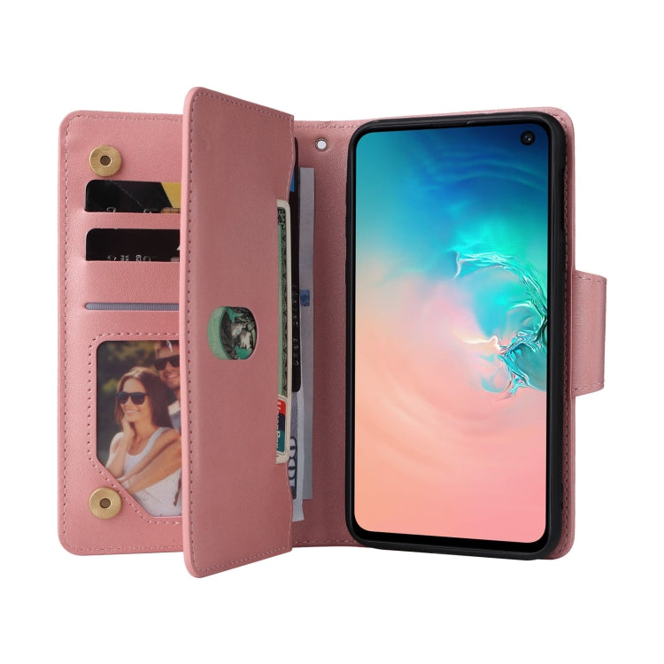For Samsung Galaxy S10e Rivet Buckle 9 Cards Three Fold Leather Phone Case