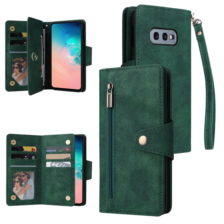 For Samsung Galaxy S10e Rivet Buckle 9 Cards Three Fold Leather Phone Case