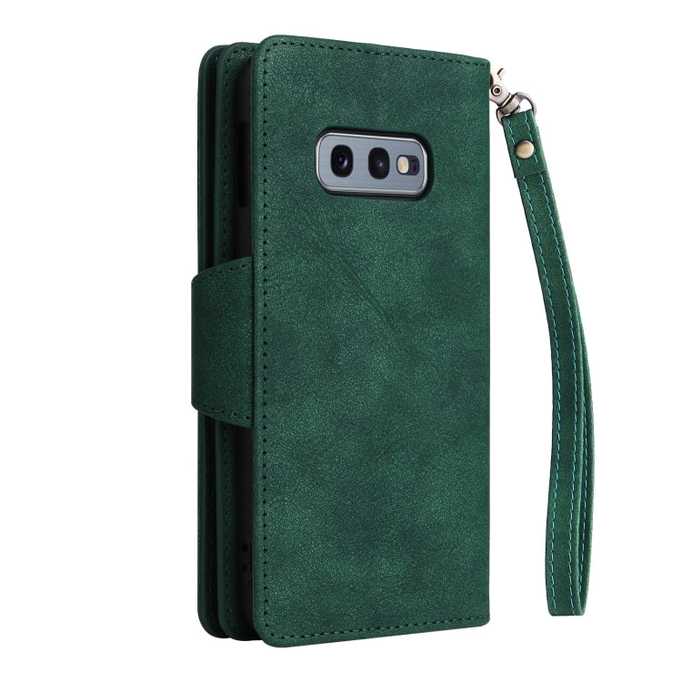 For Samsung Galaxy S10e Rivet Buckle 9 Cards Three Fold Leather Phone Case