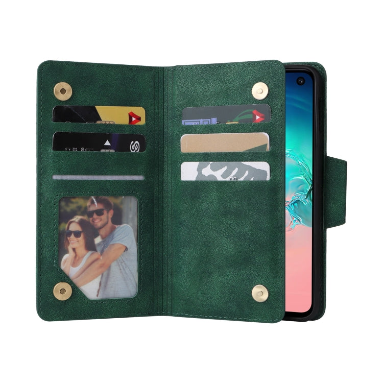 For Samsung Galaxy S10e Rivet Buckle 9 Cards Three Fold Leather Phone Case
