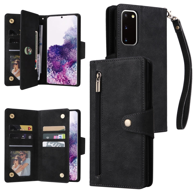 For Samsung Galaxy S20 Rivet Buckle 9 Cards Three Fold Leather Phone Case