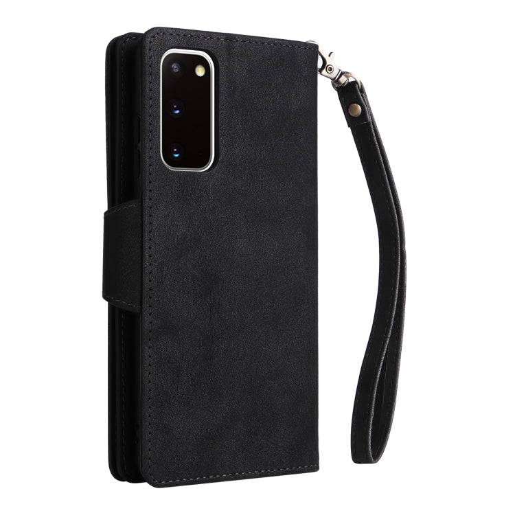 For Samsung Galaxy S20 Rivet Buckle 9 Cards Three Fold Leather Phone Case