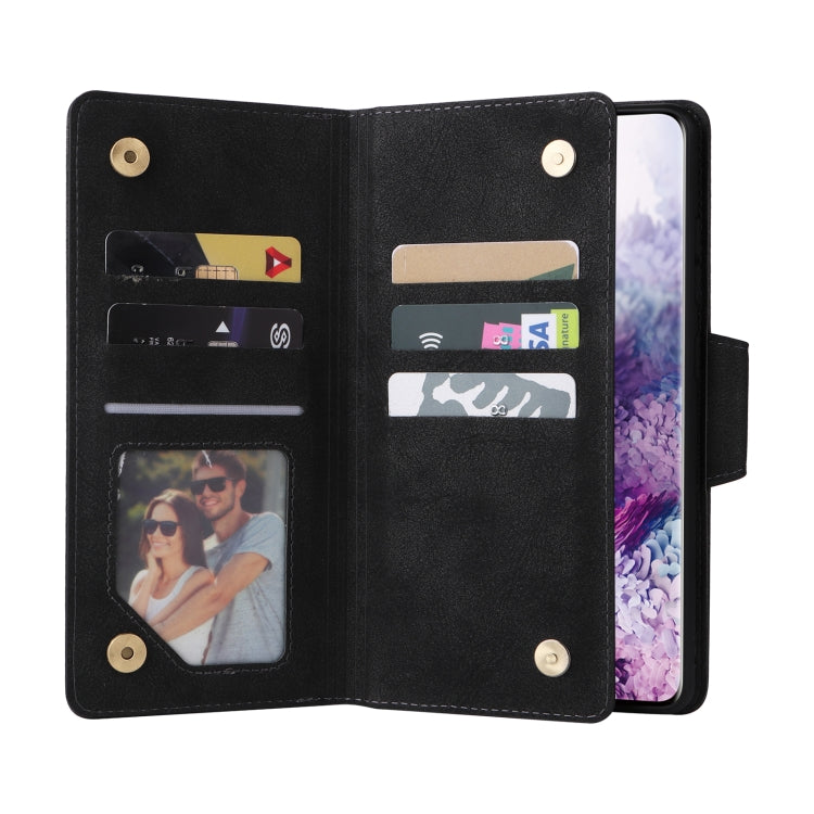 For Samsung Galaxy S20 Rivet Buckle 9 Cards Three Fold Leather Phone Case
