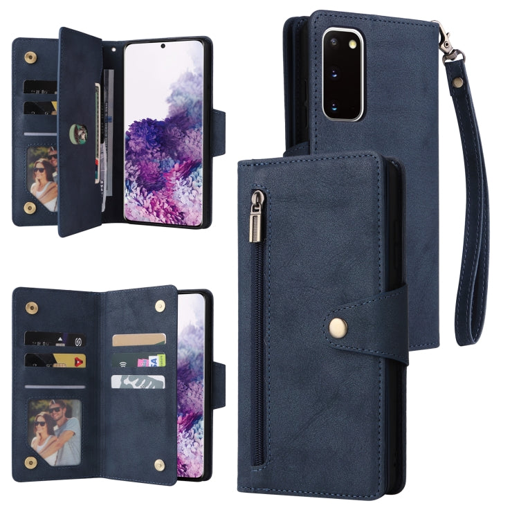 For Samsung Galaxy S20 Rivet Buckle 9 Cards Three Fold Leather Phone Case