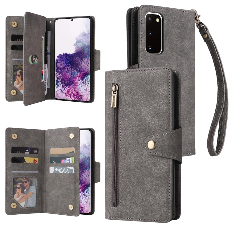 For Samsung Galaxy S20 Rivet Buckle 9 Cards Three Fold Leather Phone Case
