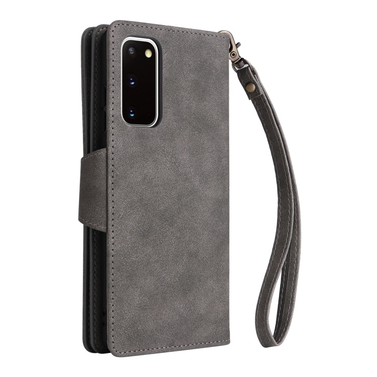 For Samsung Galaxy S20 Rivet Buckle 9 Cards Three Fold Leather Phone Case