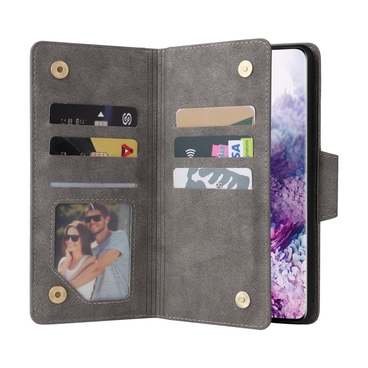 For Samsung Galaxy S20 Rivet Buckle 9 Cards Three Fold Leather Phone Case