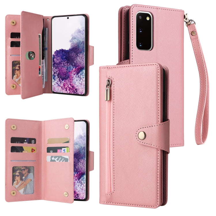 For Samsung Galaxy S20 Rivet Buckle 9 Cards Three Fold Leather Phone Case