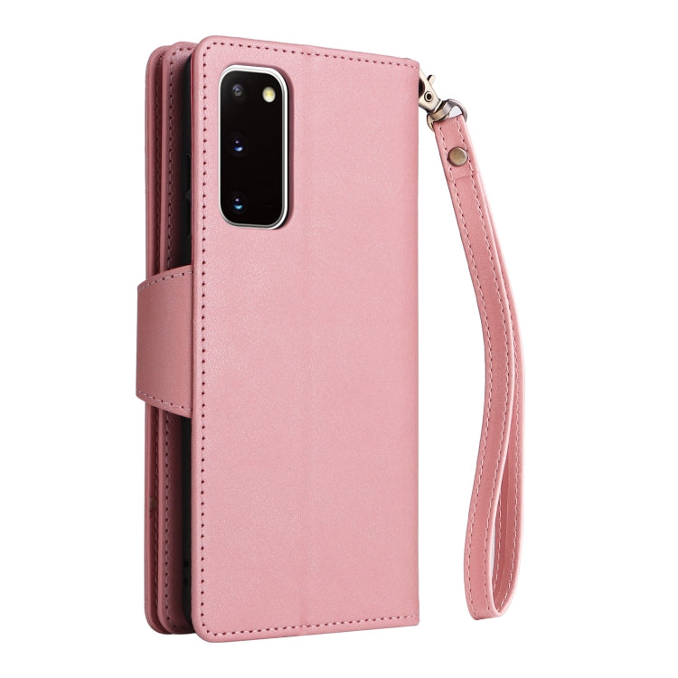For Samsung Galaxy S20 Rivet Buckle 9 Cards Three Fold Leather Phone Case