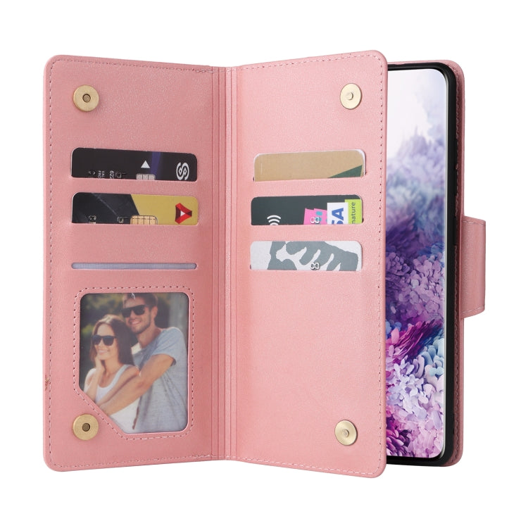 For Samsung Galaxy S20 Rivet Buckle 9 Cards Three Fold Leather Phone Case