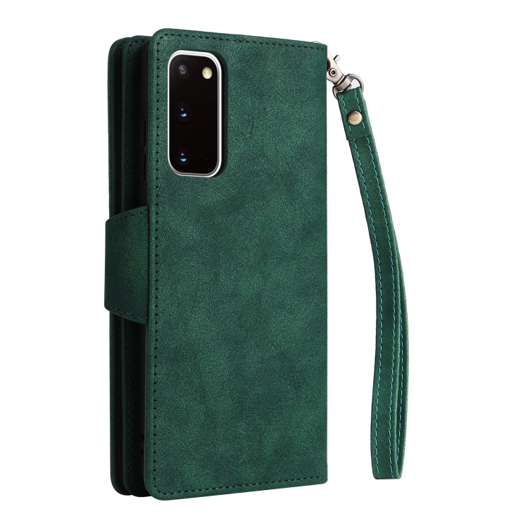 For Samsung Galaxy S20 Rivet Buckle 9 Cards Three Fold Leather Phone Case
