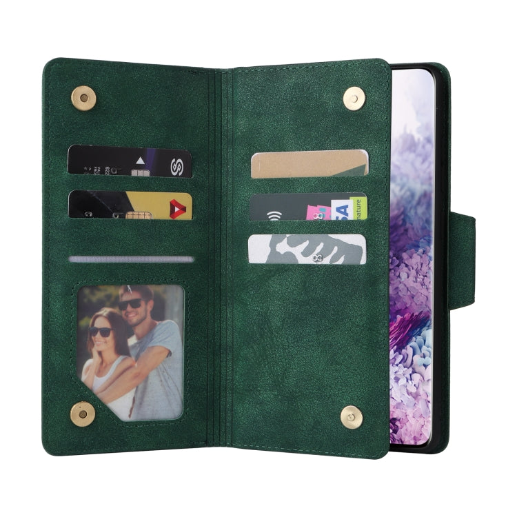 For Samsung Galaxy S20 Rivet Buckle 9 Cards Three Fold Leather Phone Case
