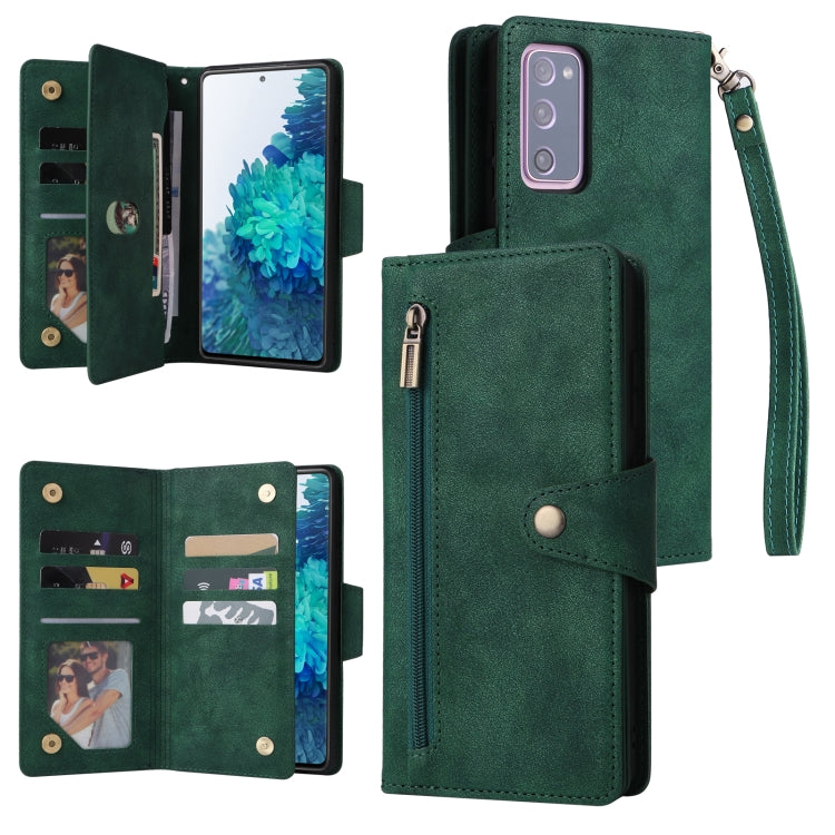 For Samsung Galaxy S20 FE 5G Rivet Buckle 9 Cards Three Fold Leather Phone Case