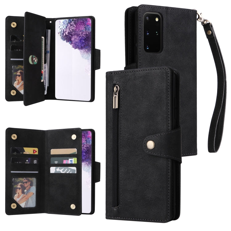 For Samsung Galaxy S20+ Rivet Buckle 9 Cards Three Fold Leather Phone Case