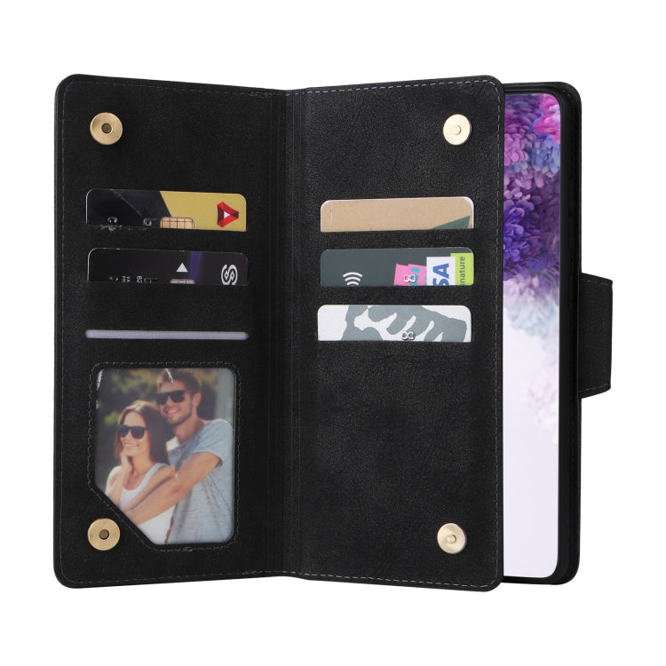 For Samsung Galaxy S20+ Rivet Buckle 9 Cards Three Fold Leather Phone Case