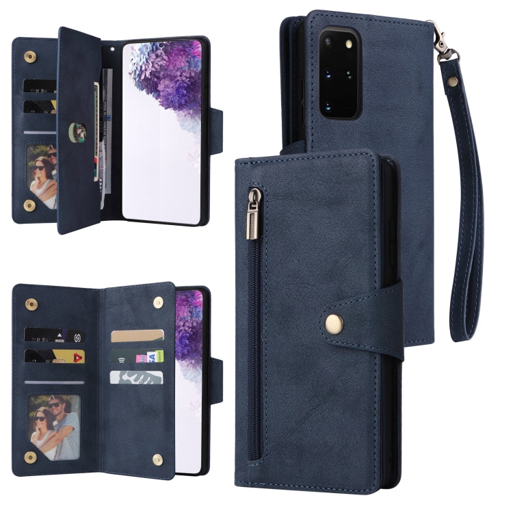 For Samsung Galaxy S20+ Rivet Buckle 9 Cards Three Fold Leather Phone Case