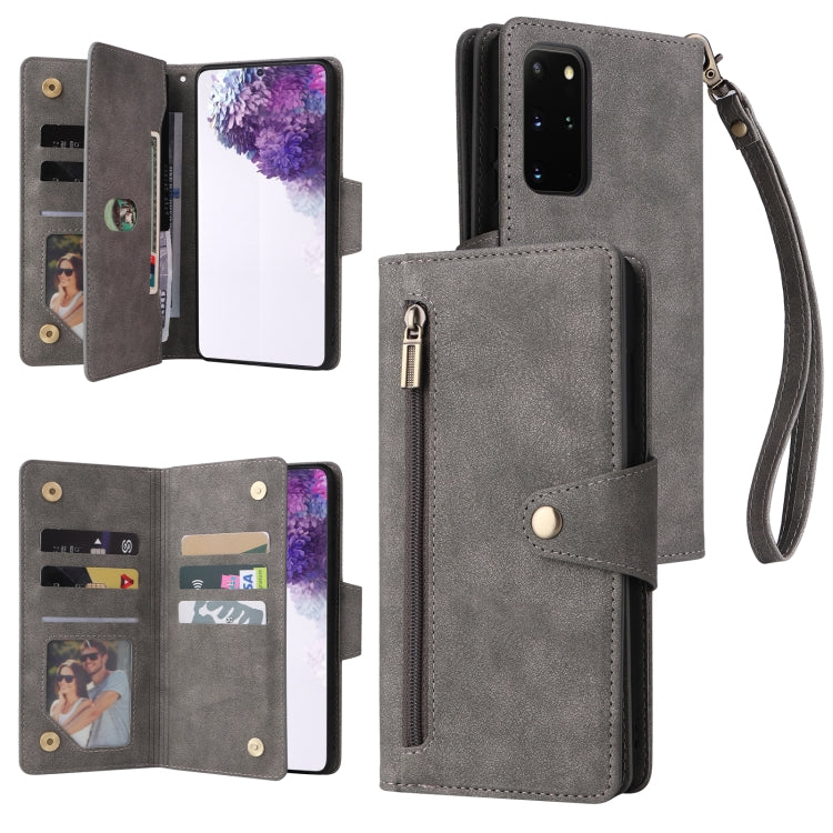 For Samsung Galaxy S20+ Rivet Buckle 9 Cards Three Fold Leather Phone Case