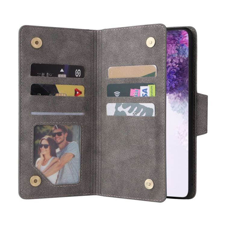 For Samsung Galaxy S20+ Rivet Buckle 9 Cards Three Fold Leather Phone Case